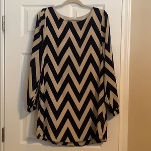 Everly Navy and Beige Chevron Dress